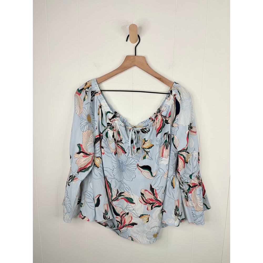 NWT Cupcake & Cashmere Bendita Floral Off Shoulder Top Size Large Blue - Picture 3 of 11